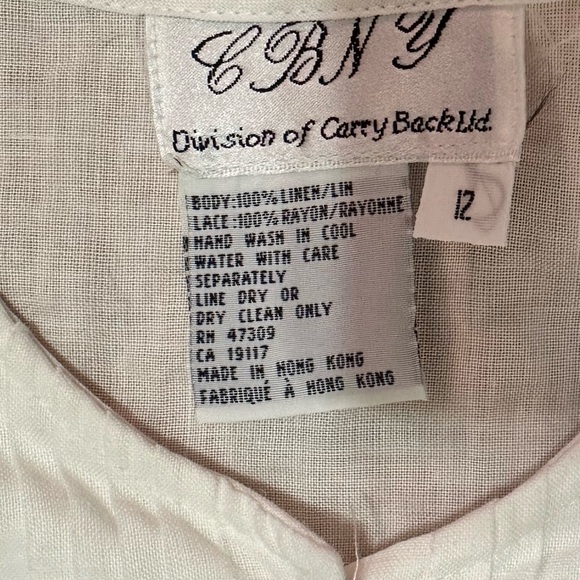CBNY  White Linen Blouse Women’s 12 Button Front Embroidered Lace Vintage wb - Picture 6 of 6